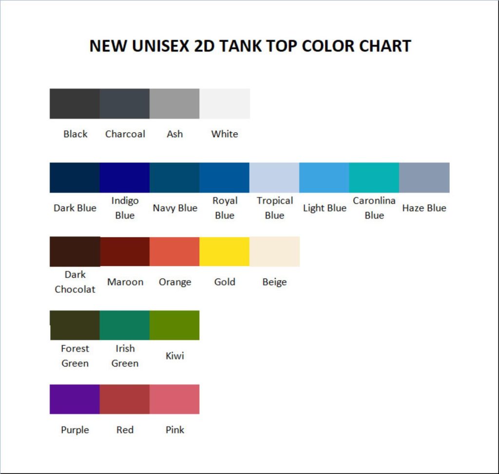 tank top color chart 1 - Foo Fighters Merch